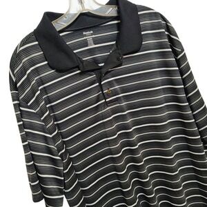 Reebok Golf‎ Mens 2XL Polo Shirt Black White Stripe Play Dry Short Sleeve